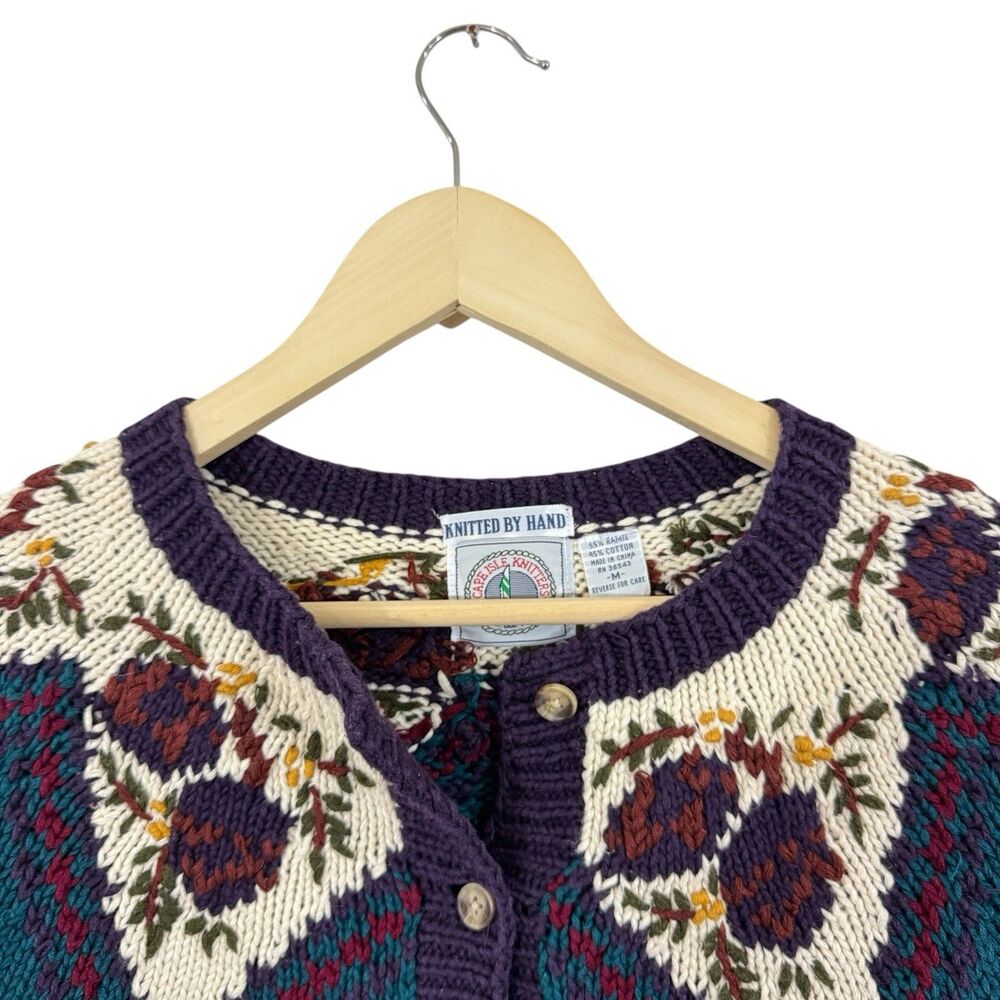 Vintage Cape Isle Knitters Handknit Medium Cardigan Sweater DARK TEAL Women READ - Picture 4 of 16